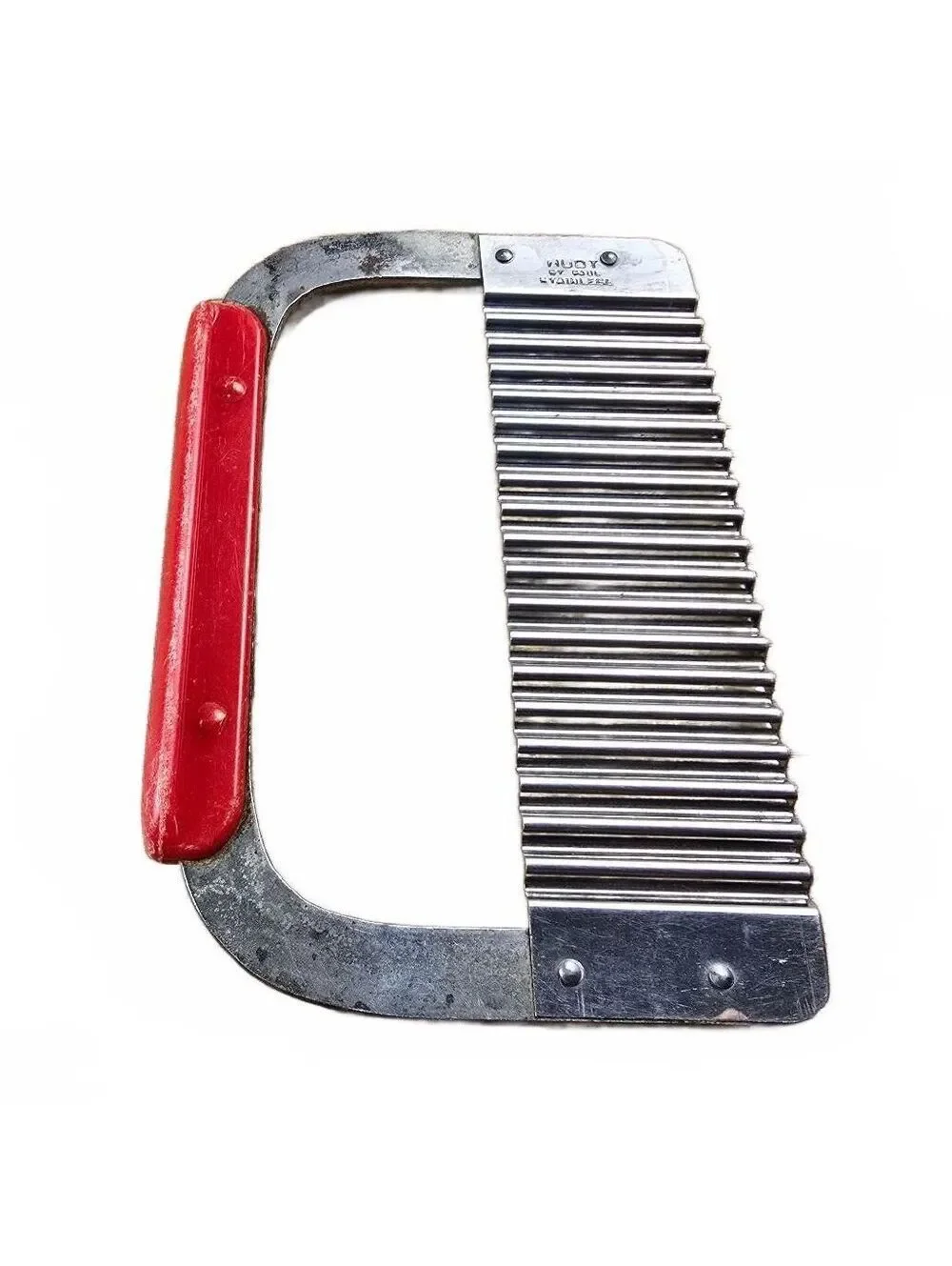 Vintage Huot Crinkle Cutter Stainless Steel Veggie Potato Slicer Red 50s MCM USA